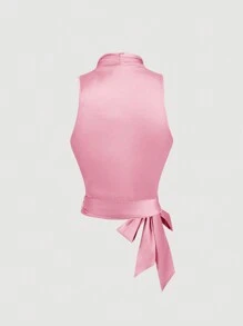 SHEIN MOD 女士复古粉色无袖结背心 - 粉色 - 查看 2