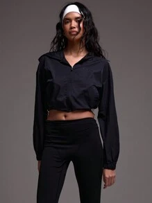 Musera Sport Cropped Quarter Zip Windbreaker Jacket, Padel, Tennis, Pickleball Gym Fitness - Black - View 1