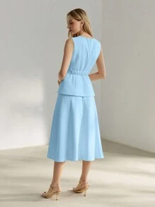MOTF PREMIUM Vestido midi con botones delanteros, sin mangas y cinturón para mujer