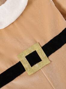 SHEIN Tuta invernale in velluto con collo rotondo e maniche lunghe per giovani ragazze, decorata con nastro in vita di colore nero, zampa attillata, con chiusura lampo nascosta sul retro per indossarla facilmente, regalo di Natale con cappello da Babbo Natale con pon pon