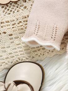 SHEIN Newborn Baby Ruffled Collar Sweater And Knitted Pants Casual Outfit Set - Apricot - View 5