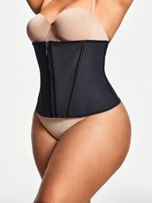SHEIN Plus Size Women's Solid Color Zip Placket Waist Cincher - Black - View 7