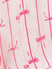 2 件套少女粉色简约时尚蝴蝶结和丝带图案长裤和长袖休闲舒适睡衣套装 - 粉色 - 查看 4