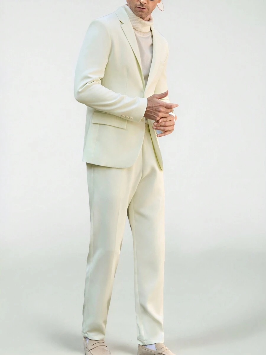 Manfinity VCAY 2pcs/Set Men's Tailored Business Suit Jacket And Pants, Slim Fit Style, For Autumn