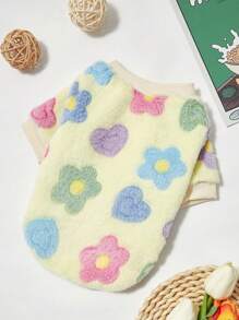 PETSIN 1件法兰绒宠物服，小碎花图案，宠物保暖冬装