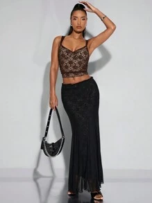 SHEIN BAE Summer Fits Stretch Lace Summer Bow Top,Summer Clothes,Beach Women Outfits,Wedding Guest Summer,Homecoming Dresses