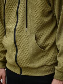 Manfinity CasualCool Men's Casual Solid Color Textured Drawstring Hoodie, Autumn