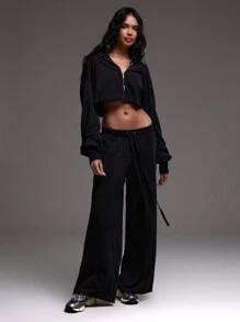 Musera Sport 短款拉链连帽卫衣，适合板式网球、网球、匹克球运动 - 黑色 - 查看 4