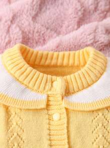 SHEIN Baby Girl Fashionable Cute Versatile Knitted Romper - Yellow - View 4