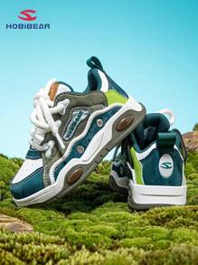 1 Pair Green Children Sports Shoes, Comfortable Lightweight Boys Canvas Sneaker With Waterproof Leather Surface, Outdoor Flat Durable Non-Slip Girls Campus Casual Shoes For All Seasons