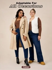 SHEIN BASICS Casual Solid Color Knit Crew Neck Long Sleeve Slim Fit Plus Size T-Shirt