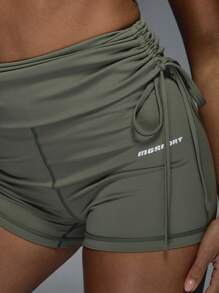 MISSGUIDED Stylish High-Waisted Drawstring Athletic Workout Shorts Lucky Charm Training Shorts Irish-Themed Exercise Shorts With Side Ruching Perfect For St Patricks Day Festivities