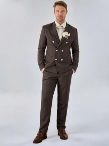 Mainfolk Men's Woven Double-Breasted Suit Jacket And Pants Set - Brown - View 1