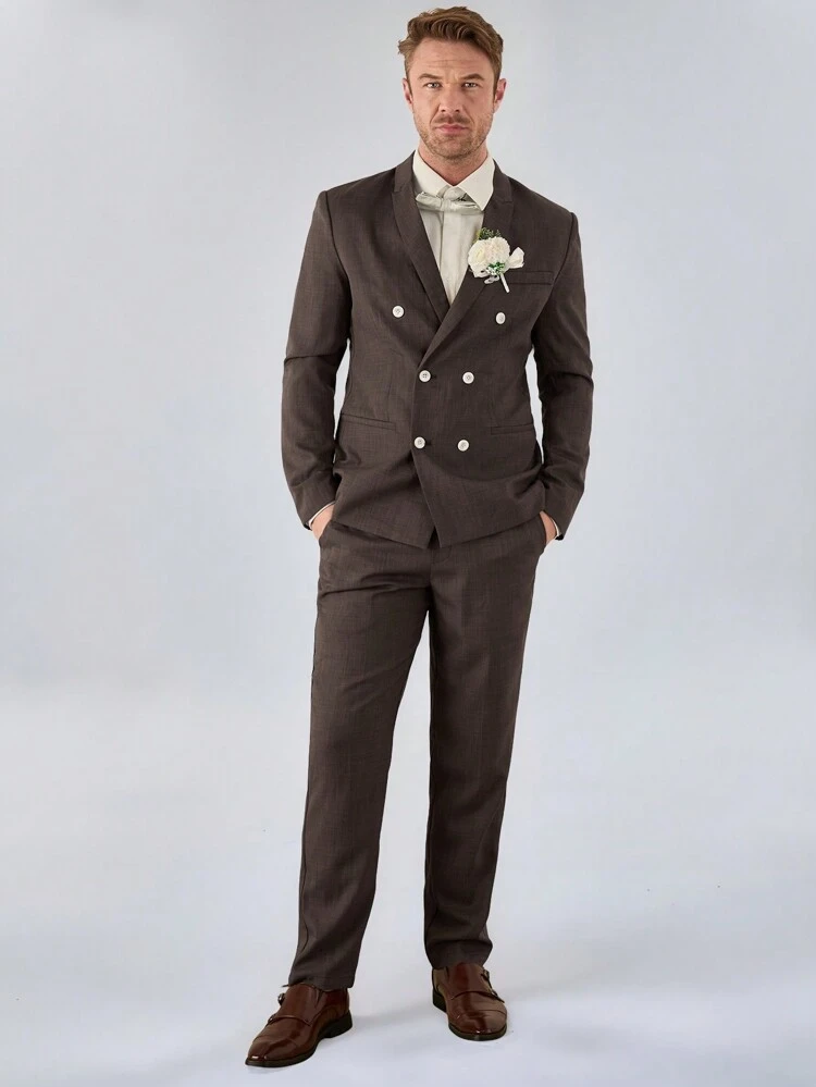 Men's Woven Double-Breasted Suit Jacket And Pants Set