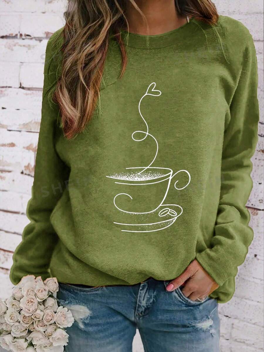 INAWLY Camiseta de manga larga con cuello redondo, estampado gráfico, versátil y casual para mujer, blusas gráficas para mujer en primavera