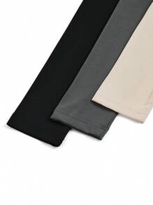 Calvaya Plus Size Solid Color Round Neck Slim Fit Casual All-In-One Bodysuit, Long Sleeve, For Winter - Multicolor - View 7