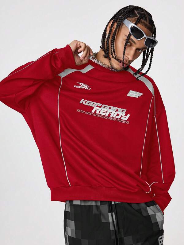 Manfinity RebelGame Sudadera holgada de cuello redondo de manga larga con estampado de letras para hombre, para otoño e invierno