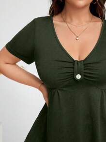 SHEIN Clasi Plus Size Casual Versatile Solid Color Short Sleeve T-Shirt - Army Green - View 3