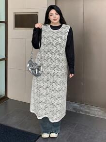 Dazy Plus Long Sleeveless Lace Sheer Blouse For Women, Spring/Summer - Beige - View 6