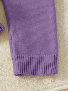 SHEIN Cute Heart Shape Ruffle Knitted Jumpsuit For Baby Girl - Purple - View 7
