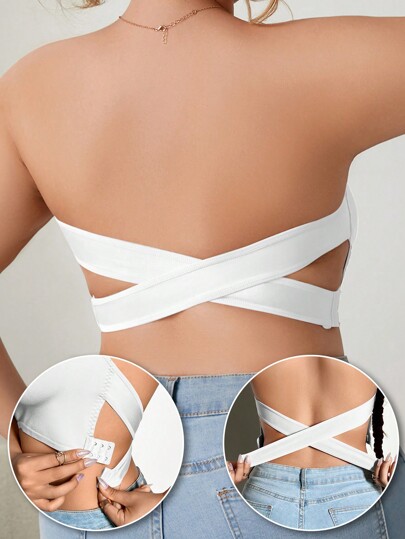 1pc Women Strapless Elegnt Invisible Breathable Comfortable Criss-Cross Back Exposed Shoulder Tube Top Bra
