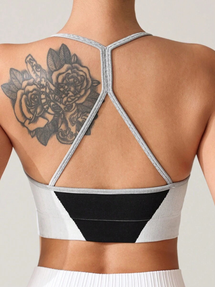 Women's Contrast Color Splice Minimalist Seamless High Stretch Sports Bra