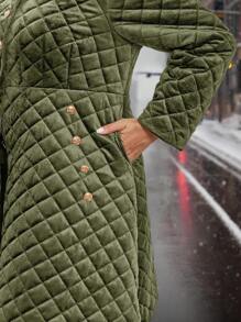 SHEIN Clasi Chaqueta elegante acolchada de terciopelo con botones y bolsillos, adecuada para otoño/invierno, tallas grandes