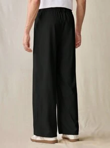 SWAVVY Men's Woven Fashion Casual Solid Color Elastic Waist Straight Leg Pants