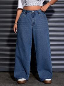 SHEIN ICON Plus Size Leopard Print Heart Patch Wide-Leg Jeans