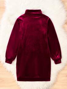 SHEIN Robe pull en tricot matelassée à col roulé de couleur unie, style urbain chic pour filles préadolescentes, pour Noël