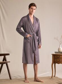 EverLounge 男士全印花长袖中长家居服长袍