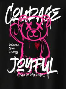 Manfinity RebelGame Heren Casual Bear & Letter Grafisch Ronde Hals Korte Mouw T-shirt