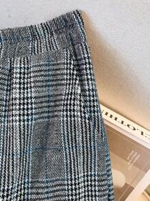 SHEIN LUNE 大码女式松紧腰休闲格子印花直筒裤 - 彩色 - 查看 6