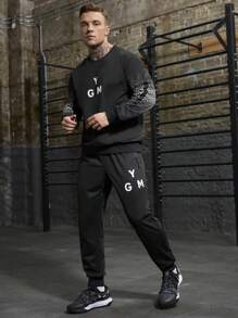 Gym Rark Tuta sportiva da uomo con stampa di lettere, composta da maglia a maniche lunghe con collo rotondo e pantaloni lunghi, adatta per palestra e allenamento - nero - Visualizzare 9
