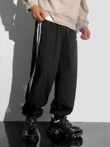 SHEIN 2pcs/Set Teen Boys' Casual Webbing Patchwork Contrast Color Loose Drawstring Pants, Versatile & Minimalist, Suitable For All Seasons, Sports/Casual - Multicolor - View 7