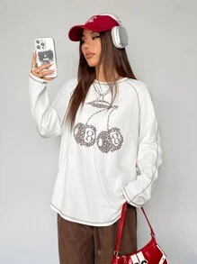 SHEIN EZwear Women's Casual Long Sleeve T-Shirt With Outer Stitching And Raglan Sleeve Design