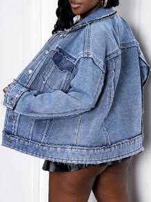 SHEIN Slayr Chaqueta de mezclilla desgastada informal para mujer, otoño