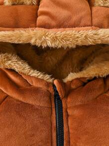 Baby Boy Cute Ear Hooded Zipper Winter Coat, Warm & Casual For Autumn/Winter Outings Or Home Wear, Fashion