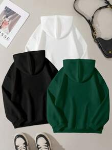 INAWLY Solid Color Hooded Zip-Up Casual Long Sleeve Sweatshirt Pullover Fall Sweatshirt - Multicolor - View 2