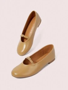 CUCCOO DOLLMOD 1 Pair Women's Round Toe Low Heel Black Patent Mary Jane Shoes, Cute Vintage Minimalist Elegant Fashion - Apricot - View 4