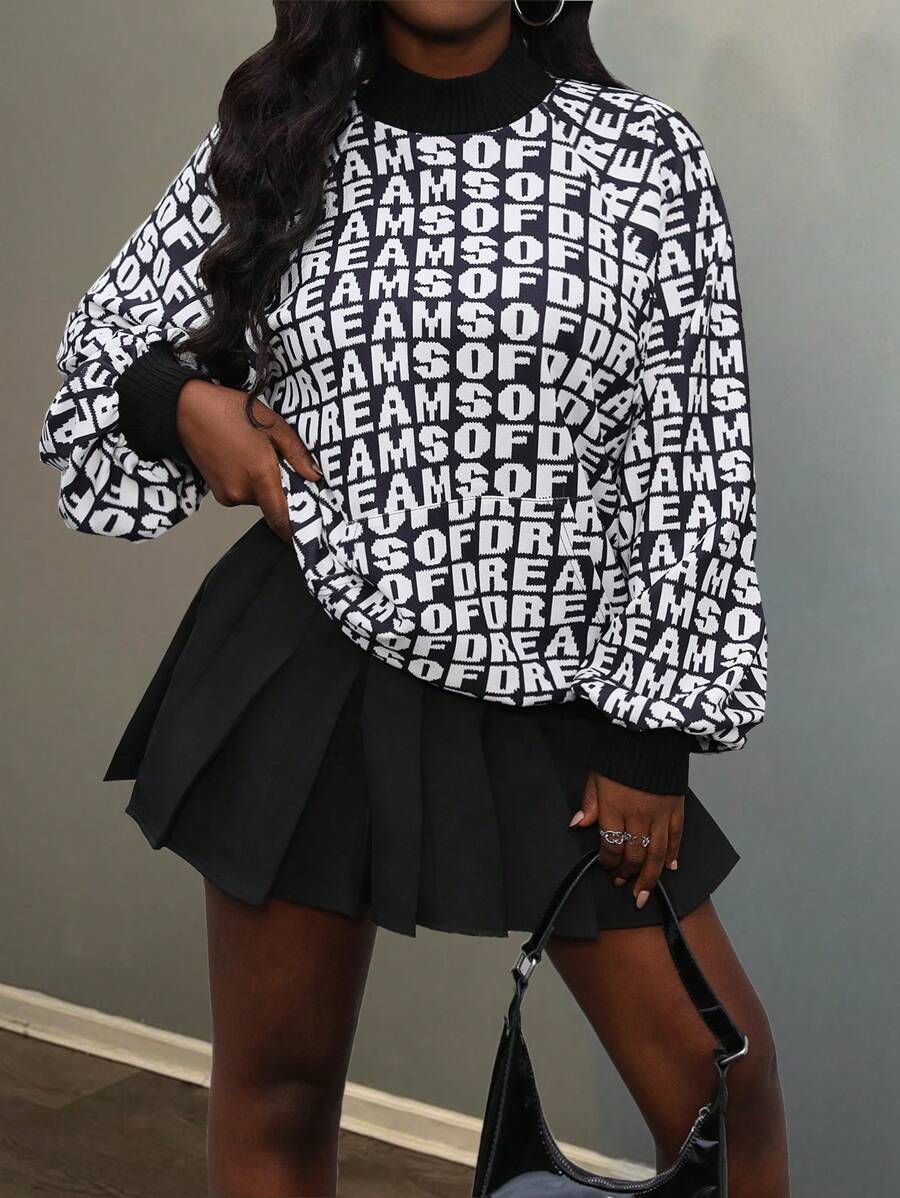 BamGleam 女士性感宽松字母印花时尚休闲卫衣，秋冬套头衫 - 彩色 - 查看 1