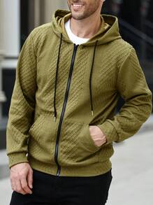 Manfinity CasualCool Men's Casual Solid Color Textured Drawstring Hoodie, Autumn