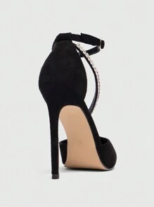 CUCCOO SZL 性感时尚尖头高跟凉鞋，水钻装饰，百搭黑色高跟鞋，适合派对、圣诞节和新年假期的约会，秋冬季节的氛围 - 黑色 - 查看 8