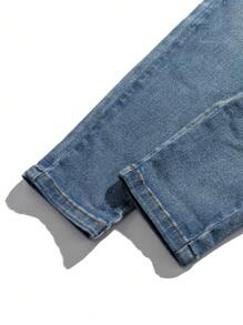 SHEIN Quần Jeans Skinny Co Giãn Thời Trang Cho Bé Trai Thường Ngày Cổ Điển Màu Xanh Denim Cargo Pocket Design Cho Bé Trai Trang Phục Hàng Ngày Và Quần Áo Trẻ Em Bốn Mùa - Màu xanh lam - Xem 5