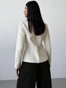 Firerie Nueva chaqueta de estilo elegante y sofisticado para oficina de otoño/invierno, color beige con botones metálicos en el cuello
