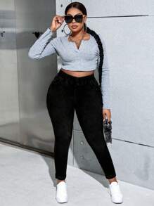 SHEIN ICON Celana Jeans Ukuran Besar Warna Polos dengan Saku, Model Sederhana, untuk Pakaian Kasual Sehari-hari - Hitam - View 3