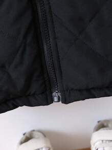男婴冬季纯色菱形格纹绗缝连帽棉服外套 - 黑色 - 查看 4