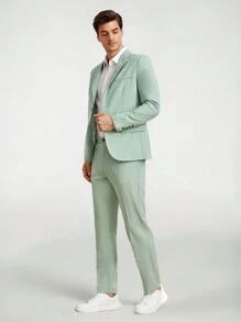 Mainfolk Men Single Breasted Blazer & Tailored Pants - Mint Green - View 1