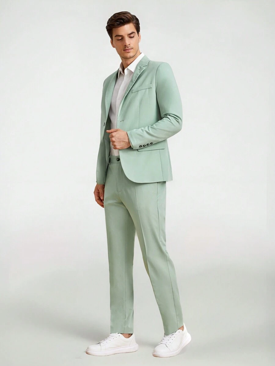 Mainfolk Men Single Breasted Blazer & Tailored Pants - Mint Green - View 1