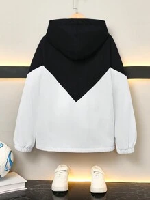 Tween Boy Casual Colorblock Hooded Long Sleeve Zip-Up Jacket With Pockets - Black - View 2